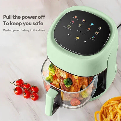4.5L Smart Electric Air Fryers Oil-free Automatic Household Kitchen 360°Baking Convection Oven Deep Fryer Visible Window EU 220V.