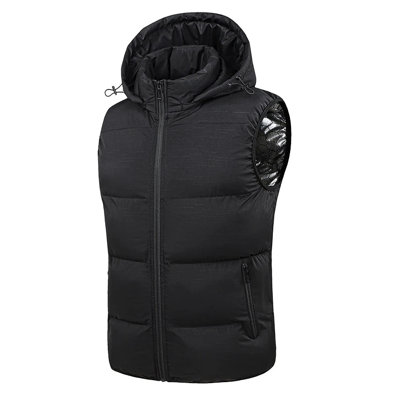 New Men Autumn Thicken Sleeveless Vests Jacket Coat Mens Winter Warm Detachable Hat Outwear Waistcoat Hooded Vest Jacket Male.