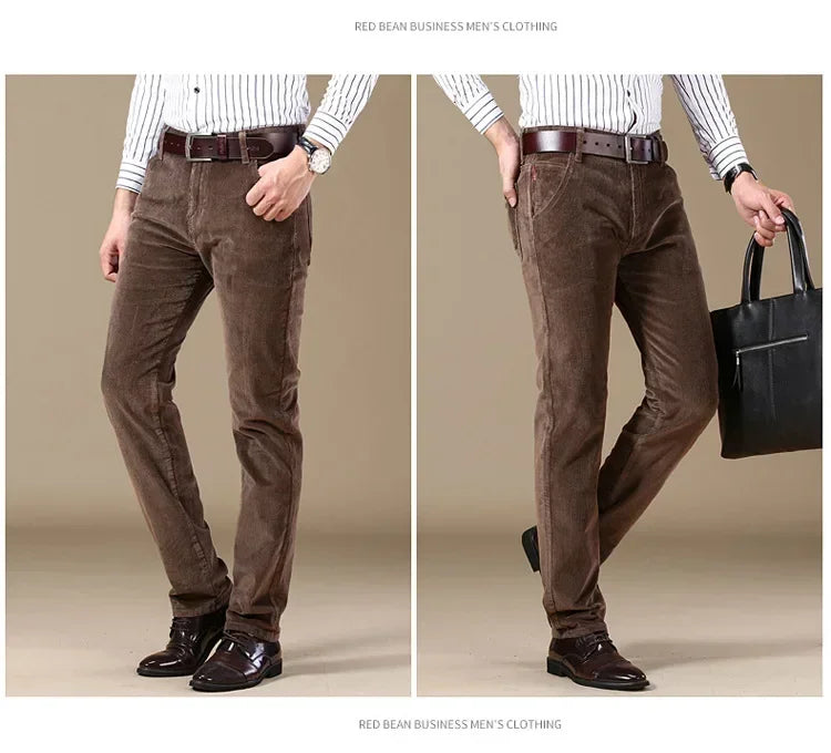 2025 Spring Autumn Men's Corduroy Casual Pants Straight Leg Loose Fit Youth Winter Thick Warm Velvet Long Pants for Men Trousers.