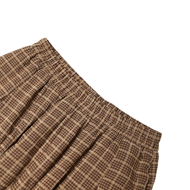 ZANZEA Women's Vintage Gingham Midi Skirts Casual Elastic Waist Gathered A-Line Skirt 2025 Autumn Woman Clothing Bottoms S-3XL.