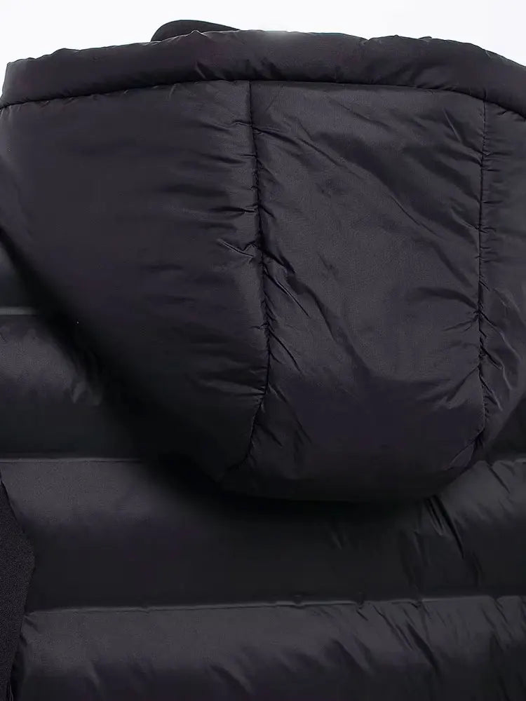 TRZA-Patchwork-gepolsterter Jackenmantel mit Kapuze und Taschen für Damen, lange Ärmel, Reißverschluss vorne, Damenoberbekleidung, schicke Oberteile, Mode.