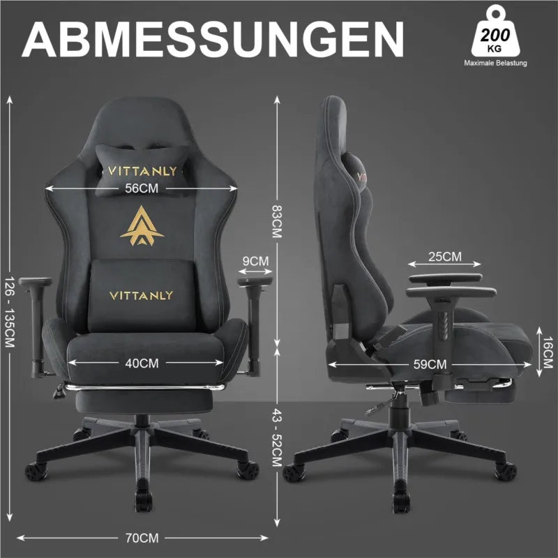 Kitinjoy Gaming-Stuhl aus natürlichem Wildleder, hohe Rückenlehne, ergonomischer Computerstuhl mit Fußstütze, bequemer Bürostuhl für Erwachsene