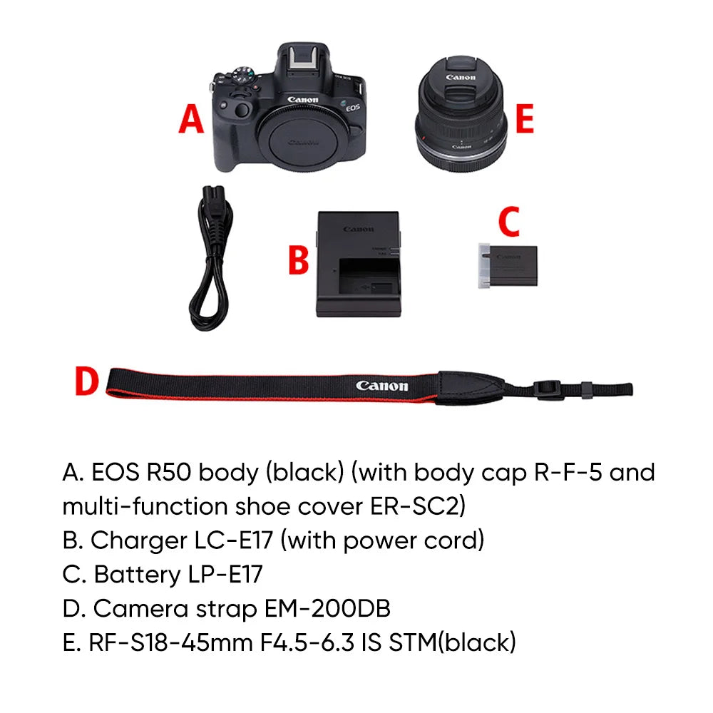Canon EOS R50 Mirrorless Camera RF-S18-45mm F4.5-6.3 is STM Lens Kit 24.2 Megapixel CMOS (APS-C) Sensor 4K Video Content Creator.