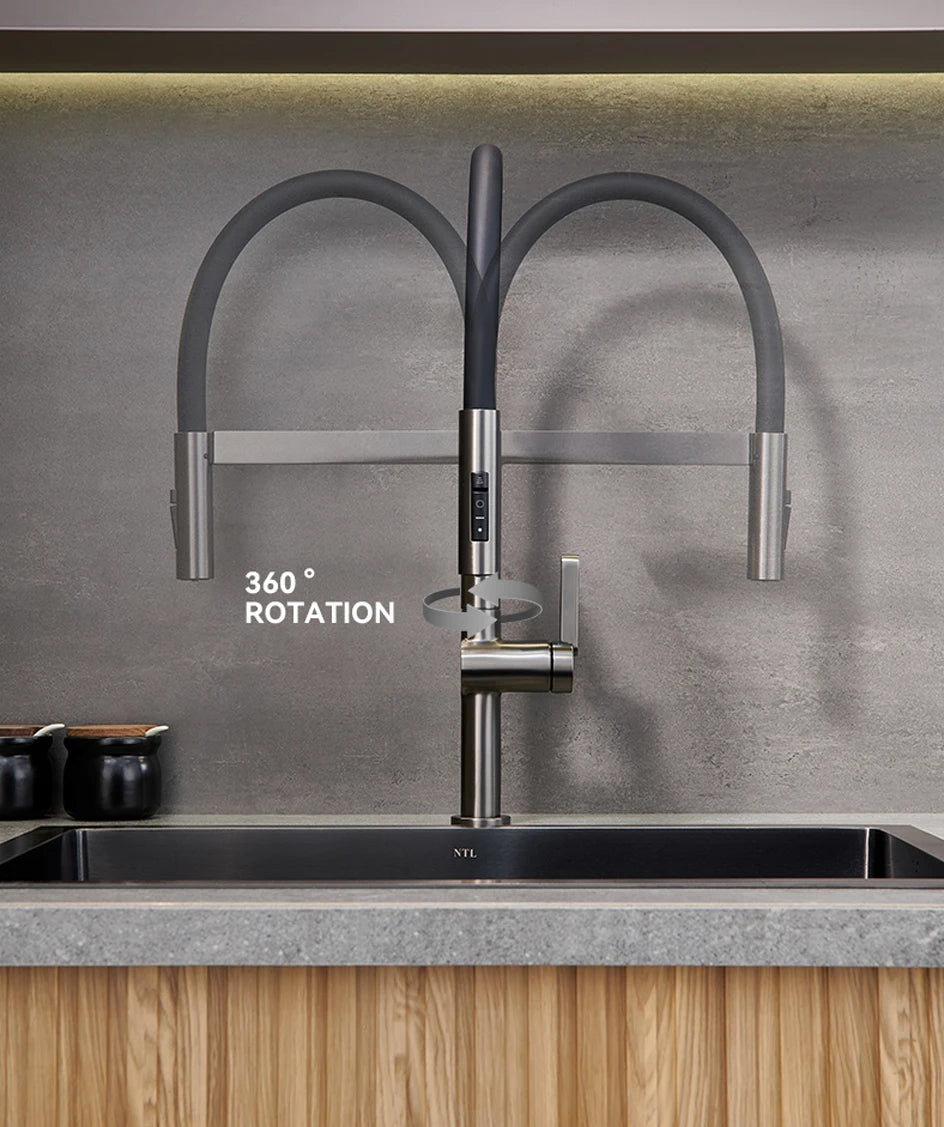 VGX Brushed Kitchen Faucet Sink Faucets Rubber Pull Down Stream Sprayer Taps Rotatable Kitchen Mixer Water Tap Hot Cold Crane