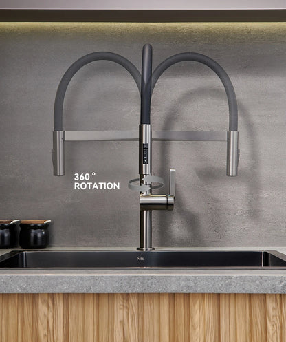 VGX Brushed Kitchen Faucet Sink Faucets Rubber Pull Down Stream Sprayer Taps Rotatable Kitchen Mixer Water Tap Hot Cold Crane