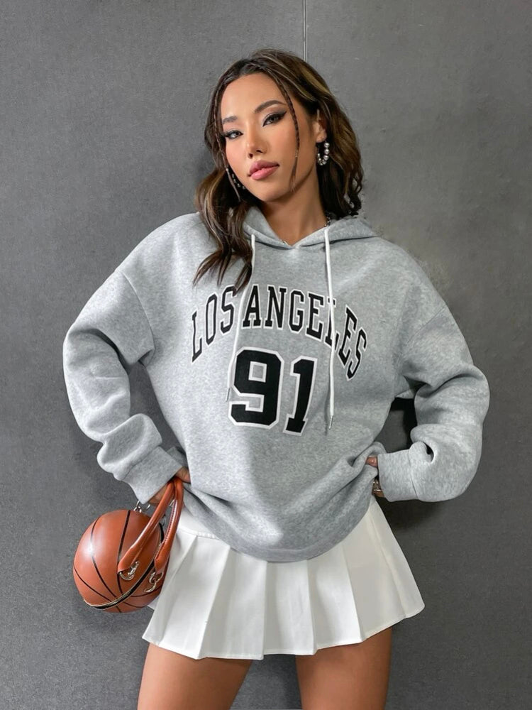 Blessyuki los angeles Brief gedruckt Hoodies Frauen 2023 Herbst Winter plus Größe lässig Vintage weibliche Sweatshirt Streetwear Top.