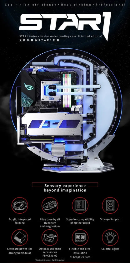 Barrowch STAR1 Series Circular Water Cooling Case, Limited Edition Gamer DIY House,PC Computer Open Chassis FBCES-PA.