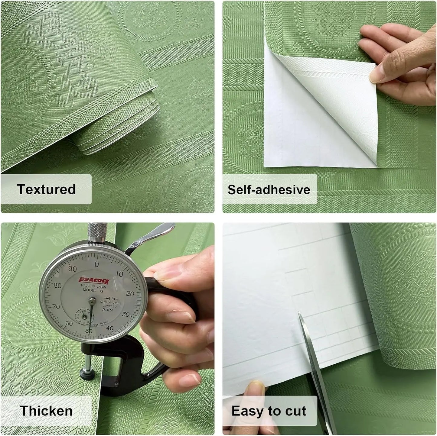 3D-Tapete mit weißer Prägung zum Abziehen und Aufkleben, Damaststruktur, selbstklebende Tapete, modernes, florales, abnehmbares Kontaktpapier