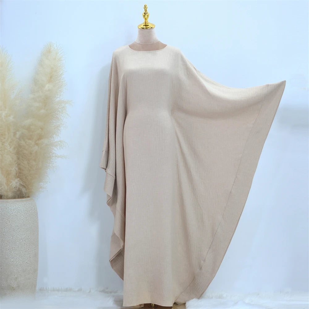 Ramadan Dubai Women Cotton Linen Khimar Abaya Saudi Arabia Turkey Islam Muslim Maxi Modest Dress Kebaya Robe Femme Musulmane