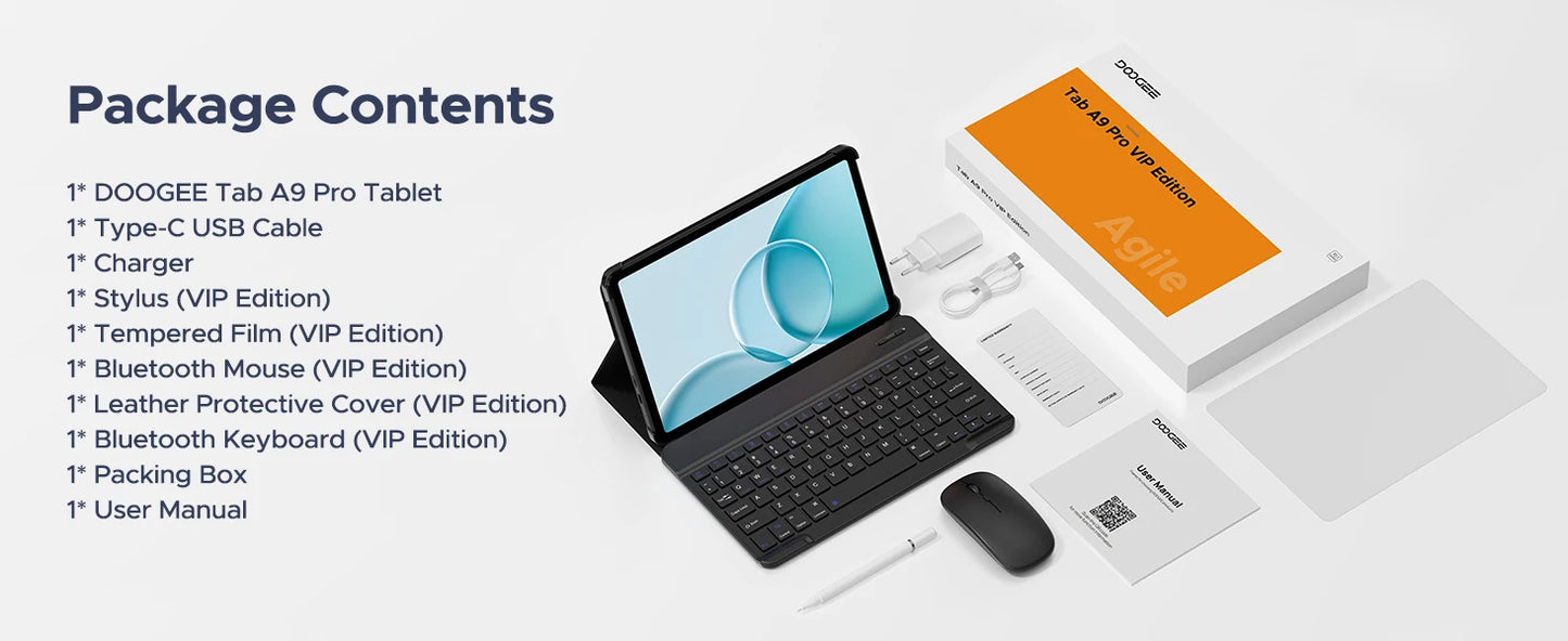 DOOGEE Tab A9 Pro Tablet 10.1" HD Display Android 15 20GB(4+16) 128GB 6580mAh Large Battery Dual Speakers Pad PC 2 In 1 Tablet