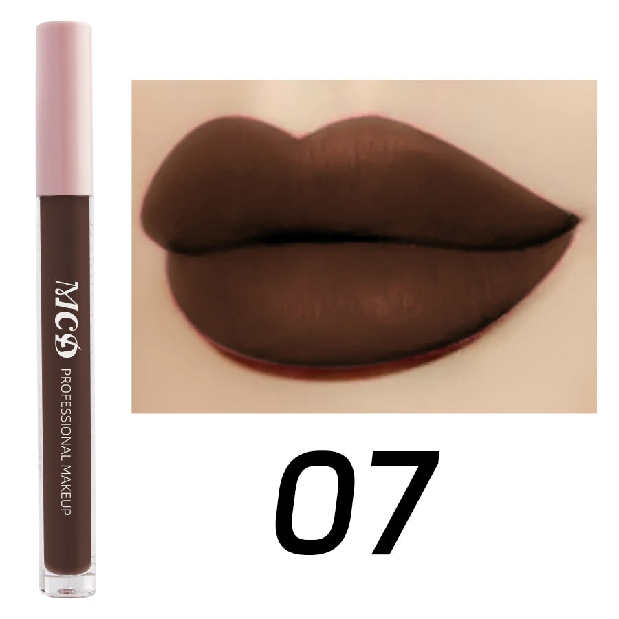 1PC Dark Brown Matte Velvet Lip Gloss Waterproof Liquid Lipstick Nude Brown Lips Korean Makeup for Lip Tint Lip Glaze Cosmetics.