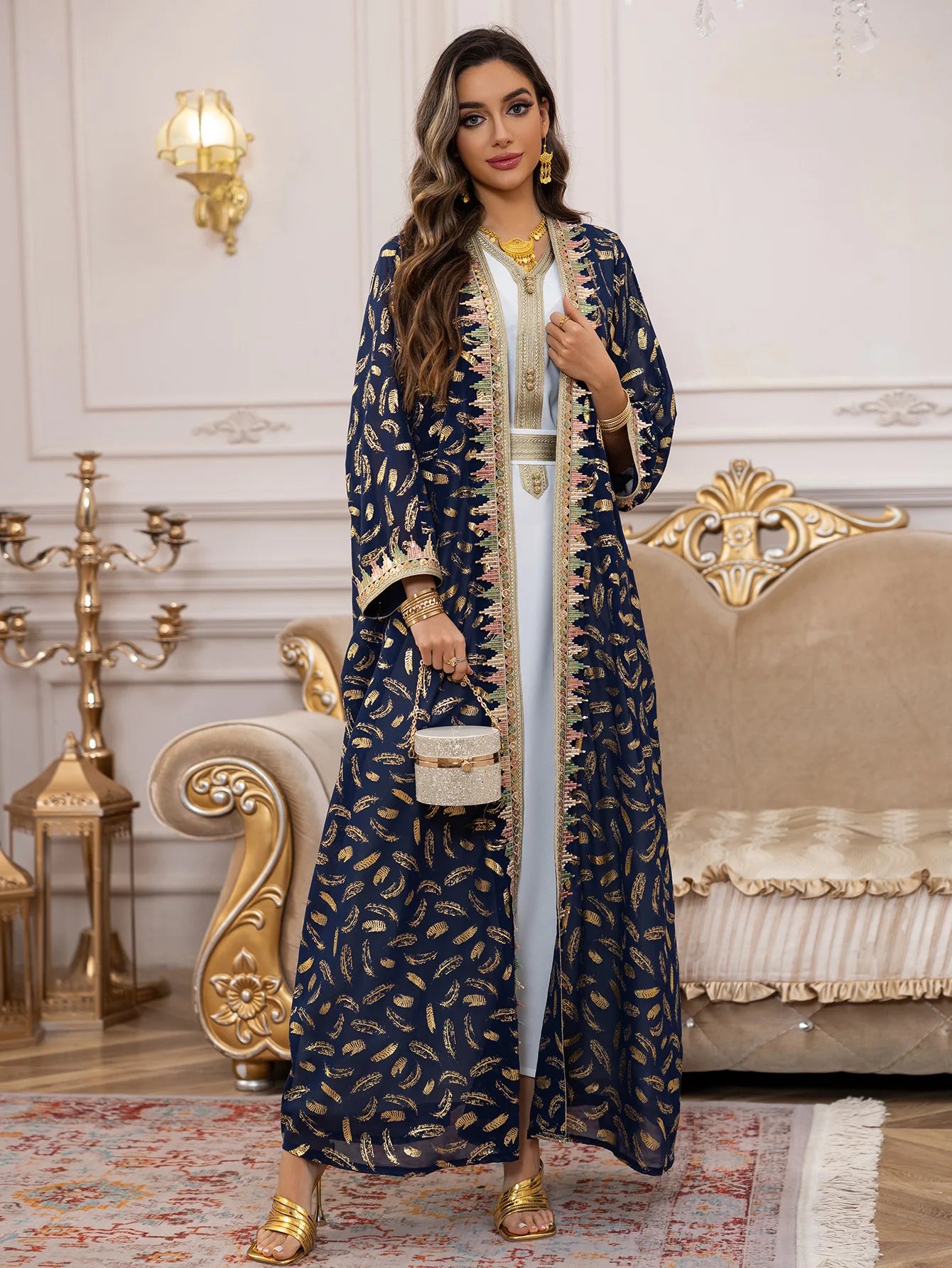 Eid Kimono Jalabiya Muslim Set Women Abaya Dubai Kaftan Morocco Caftan Kebaya Ramadan Dress Djellaba Islam Clothing Ramadan Robe.