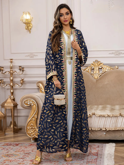 Eid Kimono Jalabiya Muslim Set Women Abaya Dubai Kaftan Morocco Caftan Kebaya Ramadan Dress Djellaba Islam Clothing Ramadan Robe.