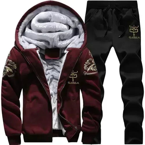 2024 New Winter Thick Men Sports Suit Tracksuit Hooded Sportswear Zipper Cardigan Hooded Woolen Trousers Pants Casual Men Set.