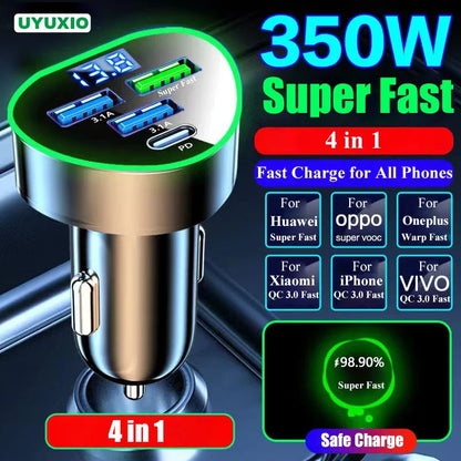 UYUXIO USB C Car Phone Charger Super Fast Charge in Car with LED Voltage Display for iPhone Samsung Huawei Oneplus Android Phone.