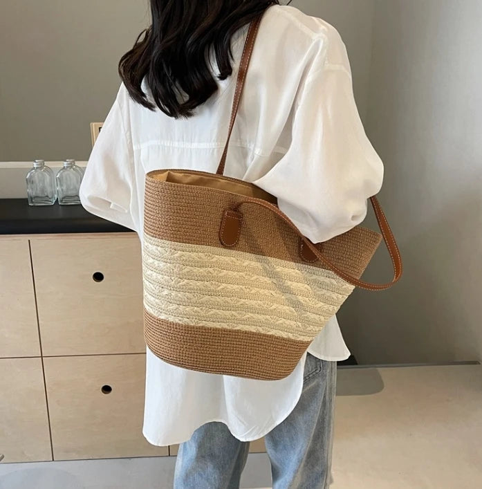 Straw bag bag women's summer inswind 2024 new beach seaside outdoor travel vacation large capacity shoulder bag.