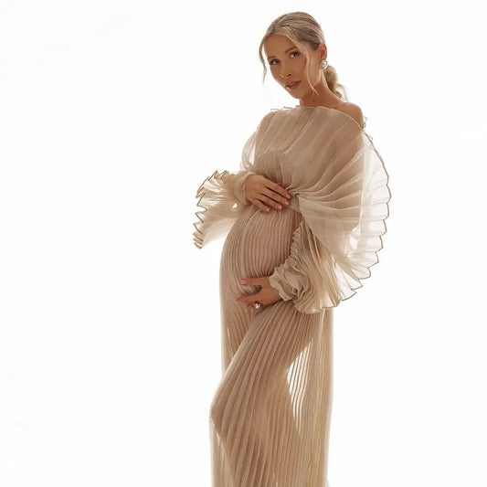 2025, modische, durchsichtige, plissierte Organza-Umstandskleider für Fotoshootings, langes Kleid für Umstandsshooting, Babyparty-Kleider YEWEN.