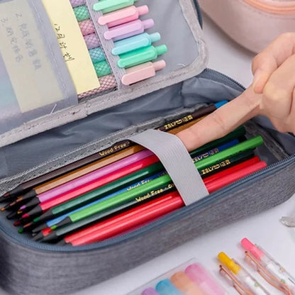 Stift-Aufbewahrungstasche, Federmäppchen, 2-lagig, große Kapazität, Kosmetik, hochwertiges Lernzubehör, einfache Schreibwarenboxen für Studenten