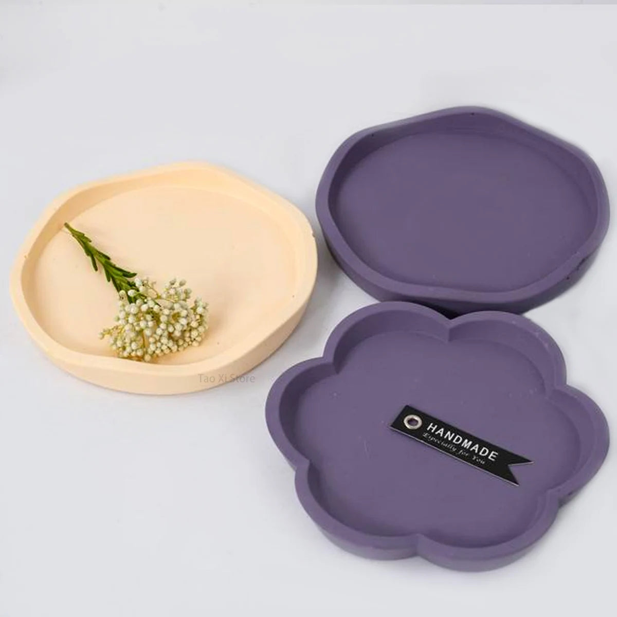 Flower Shape Tray Silicone Mold DIY Handmade Round Coaster Plaster Molds Concrete Resin Storage Plate Crafts Making Home Decor.