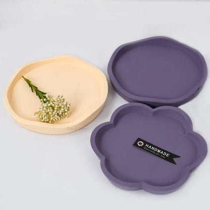 Flower Shape Tray Silicone Mold DIY Handmade Round Coaster Plaster Molds Concrete Resin Storage Plate Crafts Making Home Decor.