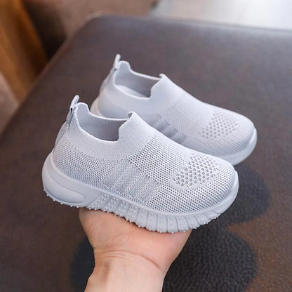 Kids Spring and Autumn Striped Knitted Sneakers Tennis Casual Shoes Children Breathable Girls Boys Slip-on Running Sports Shoes