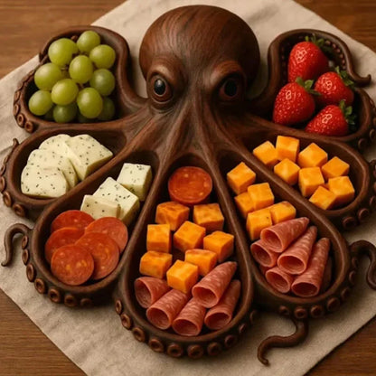 Octopus Wooden Party Food Tray Platter Partition Tray Decoration Octopus Holiday Party Food Tray Kitchen Accessories 2025 New.