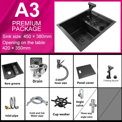 Hidden Cup Washer Bar Tank Stainless Steel Kitchen Sink Multifunctional Wash Basin Mini Small Single Slot With Cover Plate