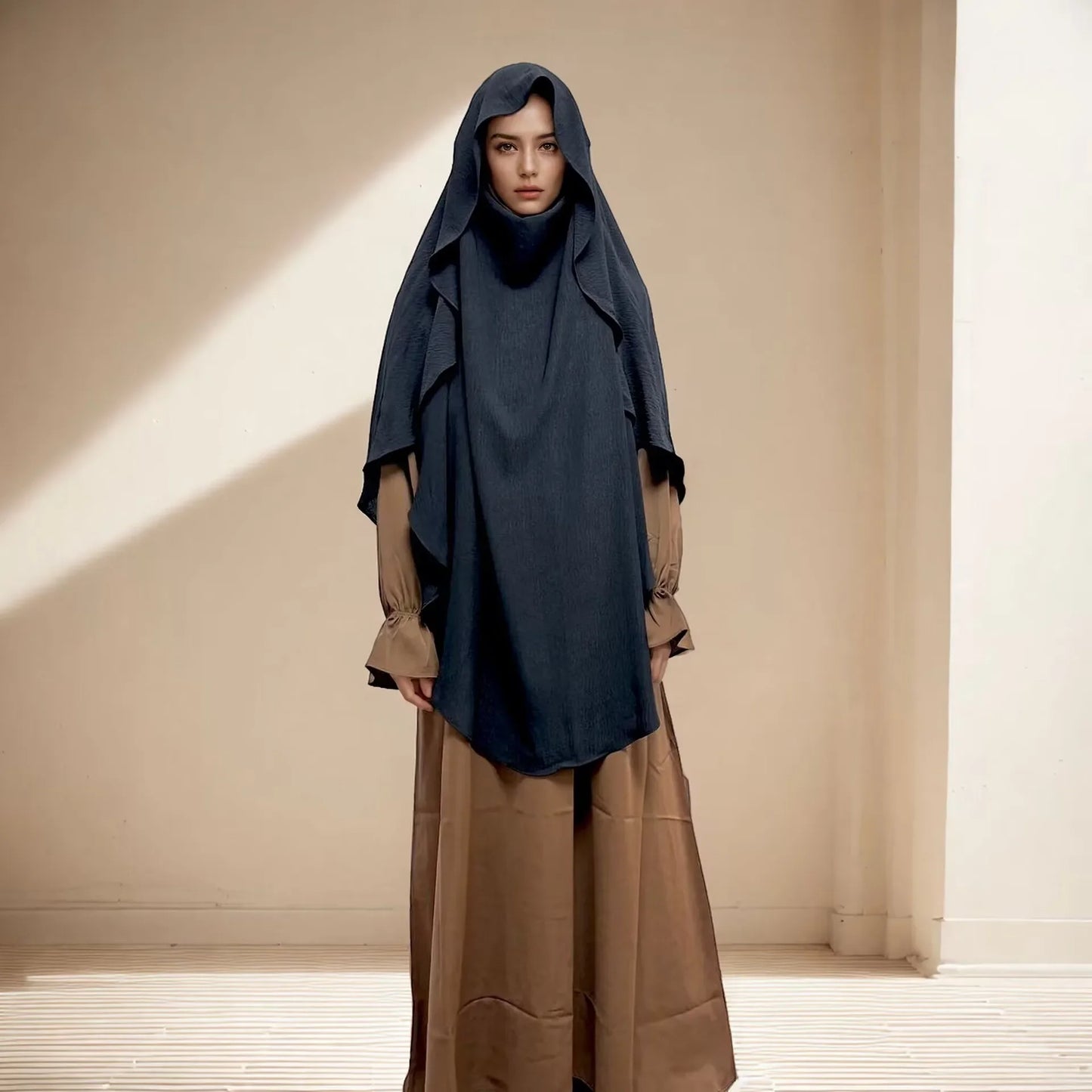 2025 Summer Muslim Women's Hijabs Traditional Soft Plain Scarf Khimar One Layer Stretch Soft Split Traditional Zip Chador.