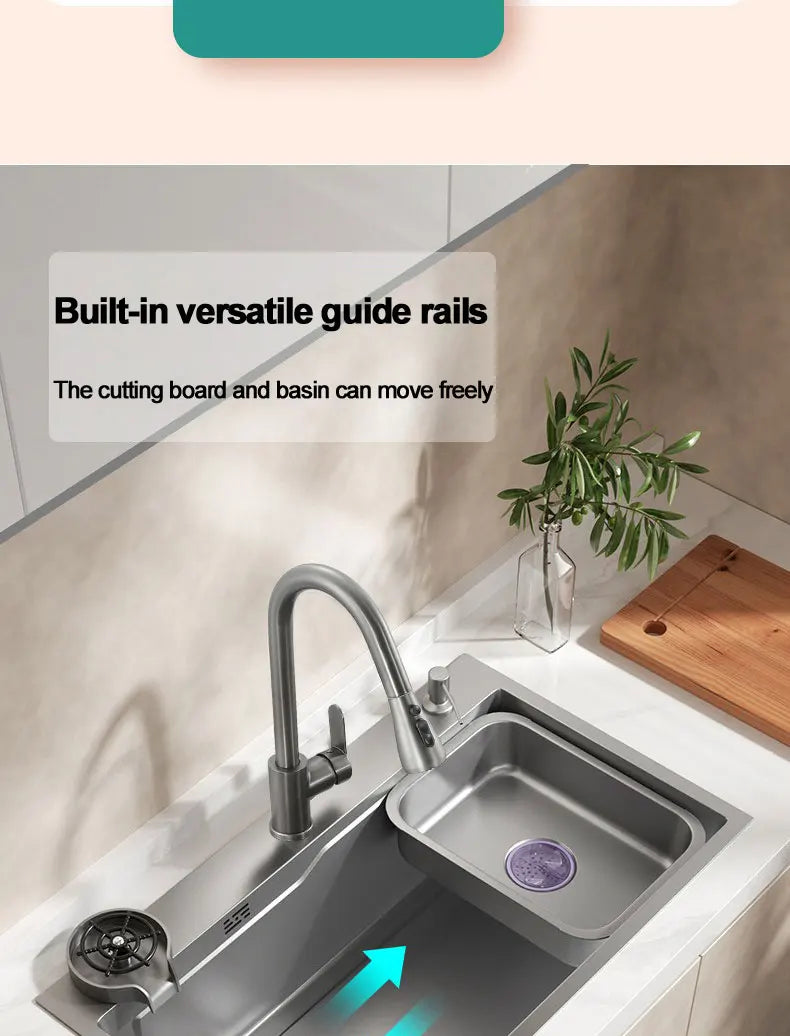 Thickening 304 stainless steel nano-coated Kitchen Sink Large-Capacity Single Sink Wear-Resistant Grey tank