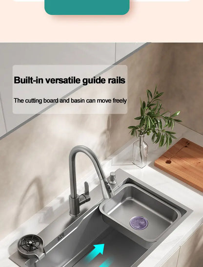 Thickening 304 stainless steel nano-coated Kitchen Sink Large-Capacity Single Sink Wear-Resistant Grey tank