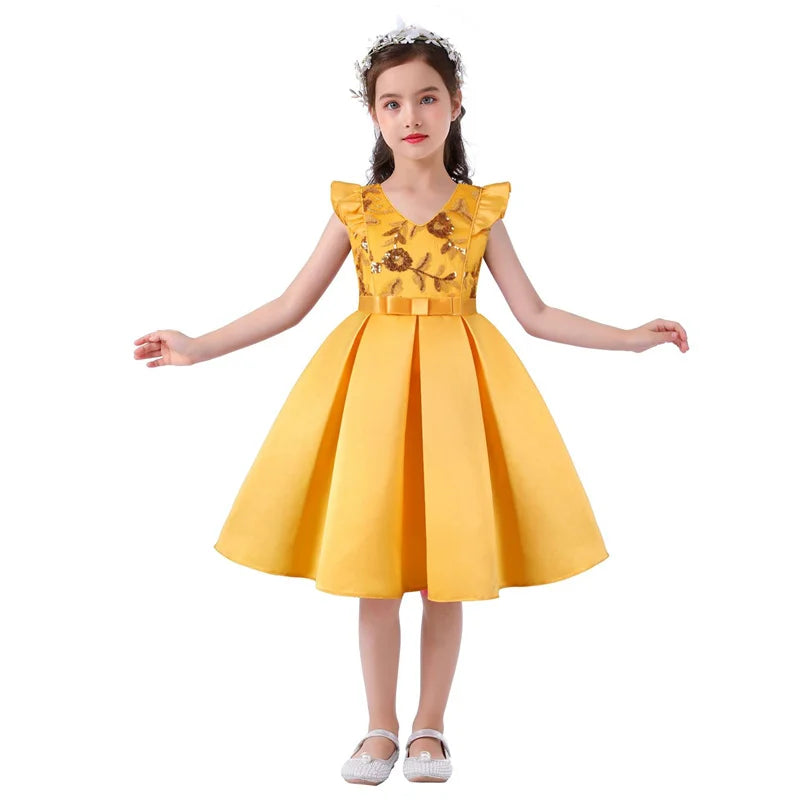 3-10 Y Pailletten Blumen Stickerei Mädchen Kleid Sommer Ärmellose Prinzessin Party Kleider Weihnachten Geburtstag Geschenk Kind Casual Kleidung.