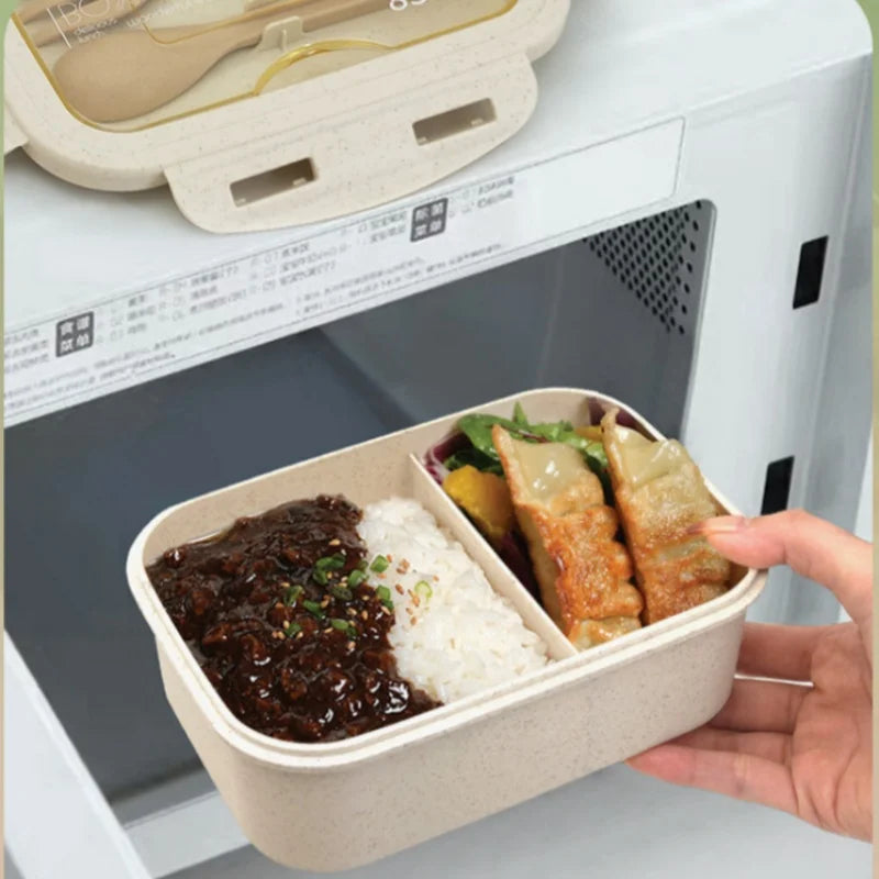 850ml Divided Lunch Box Portable Large Capacity Microwae Bento Box with Fork and Spoon Food Storage Container for School Camping.