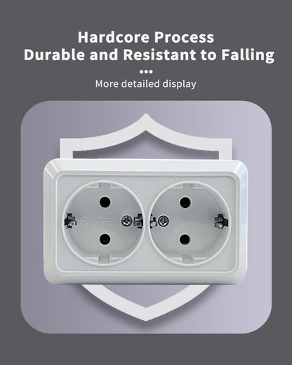WESA Weiße Wandoberfläche, 2-Steckdosen, EU-Außensteckdosen mit Erdungssteckdose, flammhemmende Farbe aus Kunststoff.