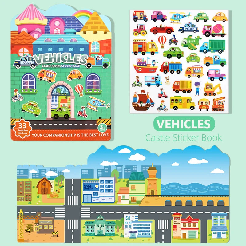 Kids' Reusable Castle Jelly Sticker Book Multi-Theme DIY Creative Jelly Stickers Portable Quiet Busy Book Montessori Sticker Toy