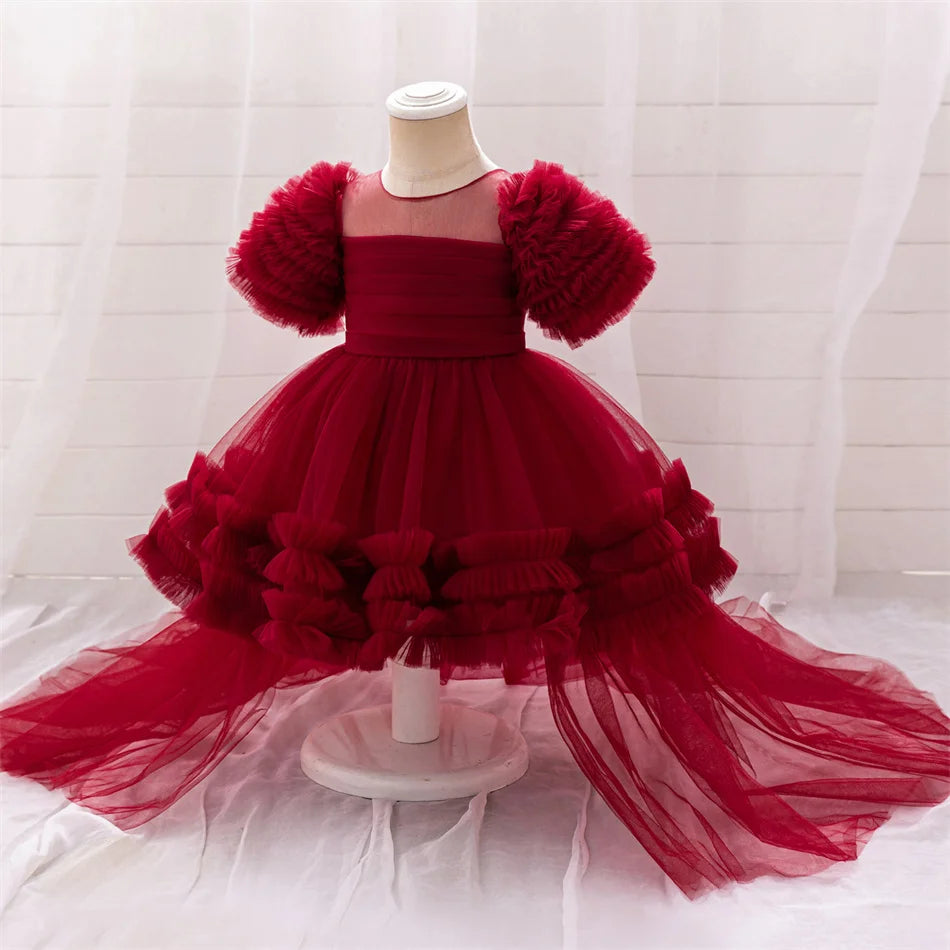 Kleinkind Rot Pailletten Mesh Kleid Mädchen Baby Einfarbig Neue Jahr Party Formale Kostüm Leistung Prinzessin Kleid Geburtstag Kleidung