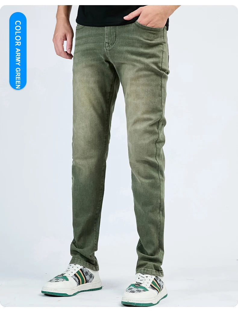 2025 Autumn Men's White Slim Fit Straight Jeans Casual Stretch Denim Pants Comfortable Fashion Streetwear Male Brand Clothing