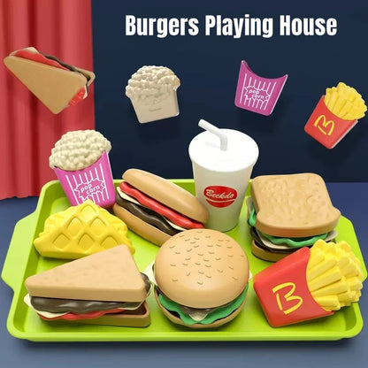 9 PCS Set Detachable Plastic Snack Hamburger Pretend Toy Kids Kitchen Play House Food Toy.