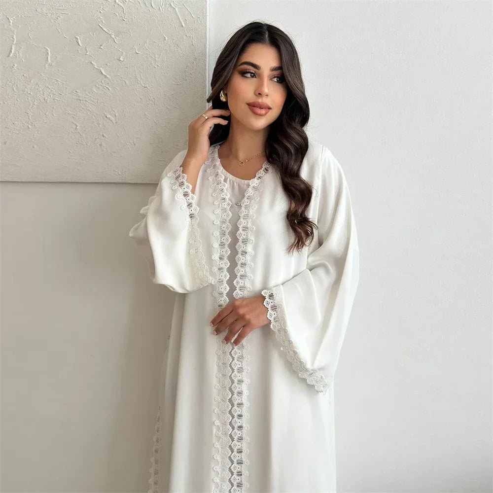 Weißer offener Kimono Abaya Dubai Luxus 2025, muslimische Spitzenabayas für Frauen, Kaftan-Kleid, Kebaya, islamische Kleidung, Robe Femme, Musulmane.