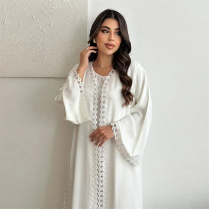 Weißer offener Kimono Abaya Dubai Luxus 2025, muslimische Spitzenabayas für Frauen, Kaftan-Kleid, Kebaya, islamische Kleidung, Robe Femme, Musulmane.