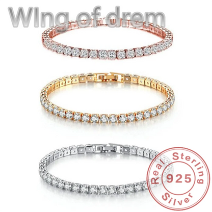 Dazzling 925 Sterling Silver Tennis Bracelet Rose Gold Shining Cubic Zirconia Bracelet Wedding Jewelry Gift.