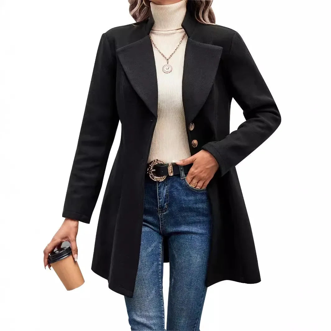 Strickjacke mischt solide Langarm Einreiher Oberbekleidung Loose Fit Knopf umdrehen Kragen Wolle Mäntel Knopf Büro Dame.