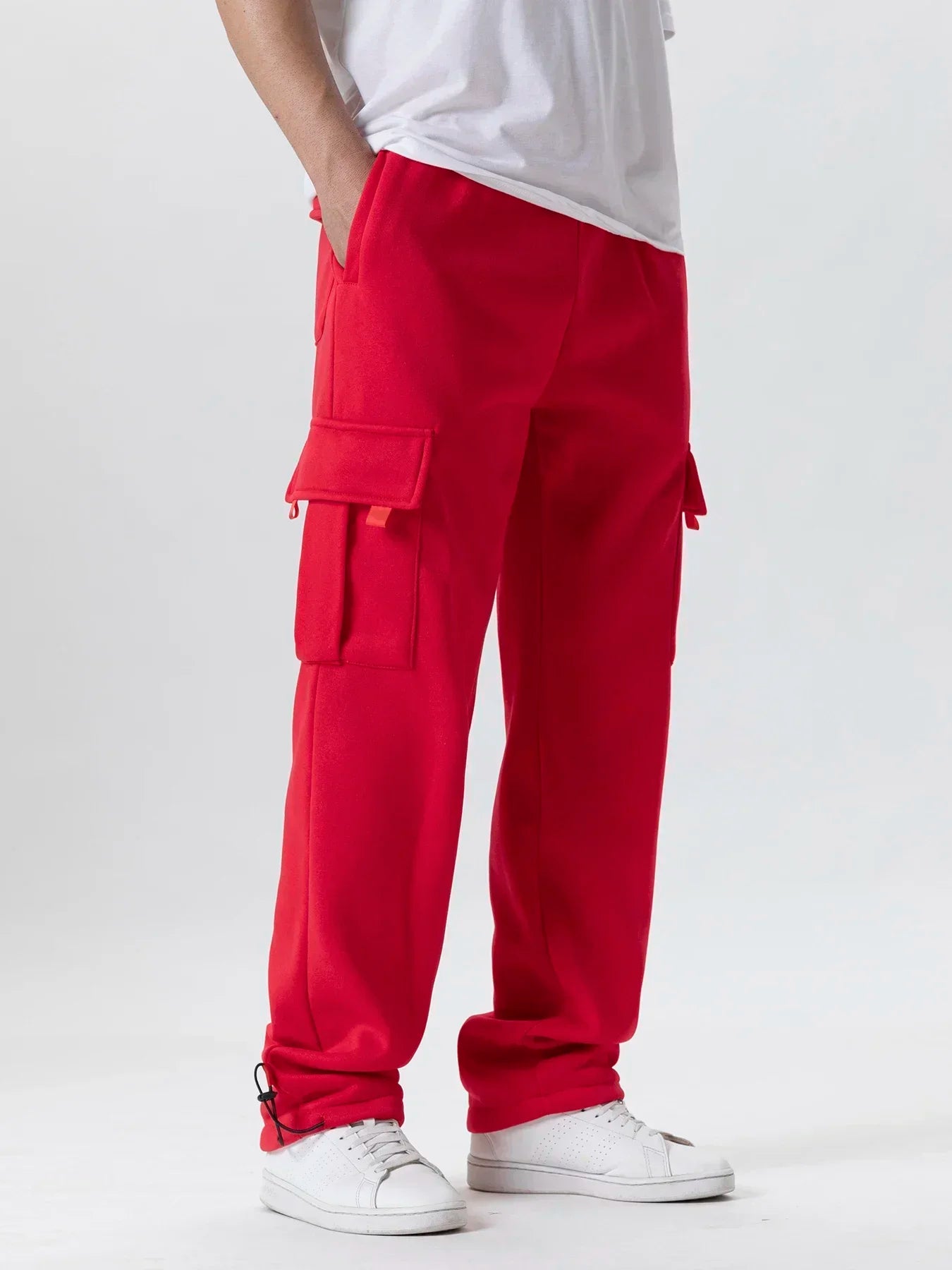 Autumn Men's Cargo Pants Loose Straight Trousers Multi-Pockets Drawstring Casual Sports Pants Solid WorkWear Joggers Long Pants.