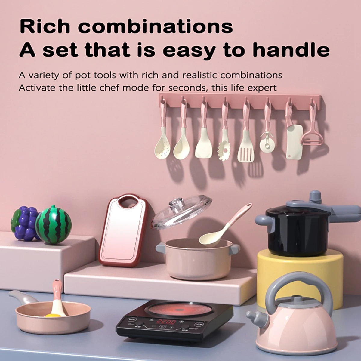 Kids Kitchen Toy Accessories, Pretend Cooking Playset with Play Pots and Pans, Utensils Cookware Toys, Play Food Set, Toy Vegeta.