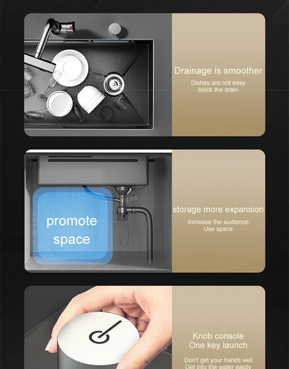 Waterfall Sink Large Single Slot Stainless Steel Kitchen Sink Embossed Washbasin Under The Basin Installation For Kitchen