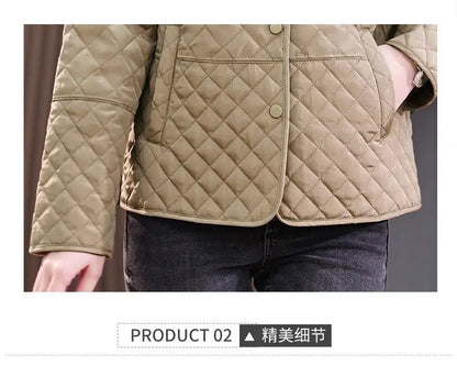 Herbst Winter Frauen Midi Plaid Stepp Mäntel Mode Weibliche Koreanische Kleidung Neue Feste Beiläufige Verdicken Warme Langarm Jacken