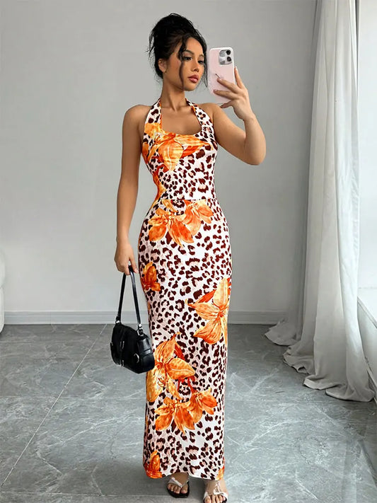 Neue frauen Kleider Sommer Sexy Backless Print Leopard V-ausschnitt Kleid Streetwear Fashion Halter Lace-up Weibliche Kleider Kleidung.