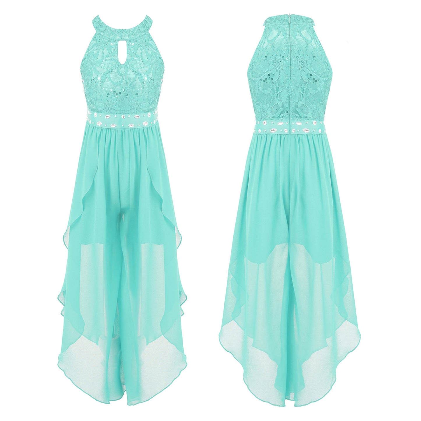 Sommer Mädchen Ärmellosen Chiffon Maxi Kleid Shiny Perlen Spitze Gebaut-in Shorts Party Kleid für Hochzeit Geburtstag Dance Leistung.