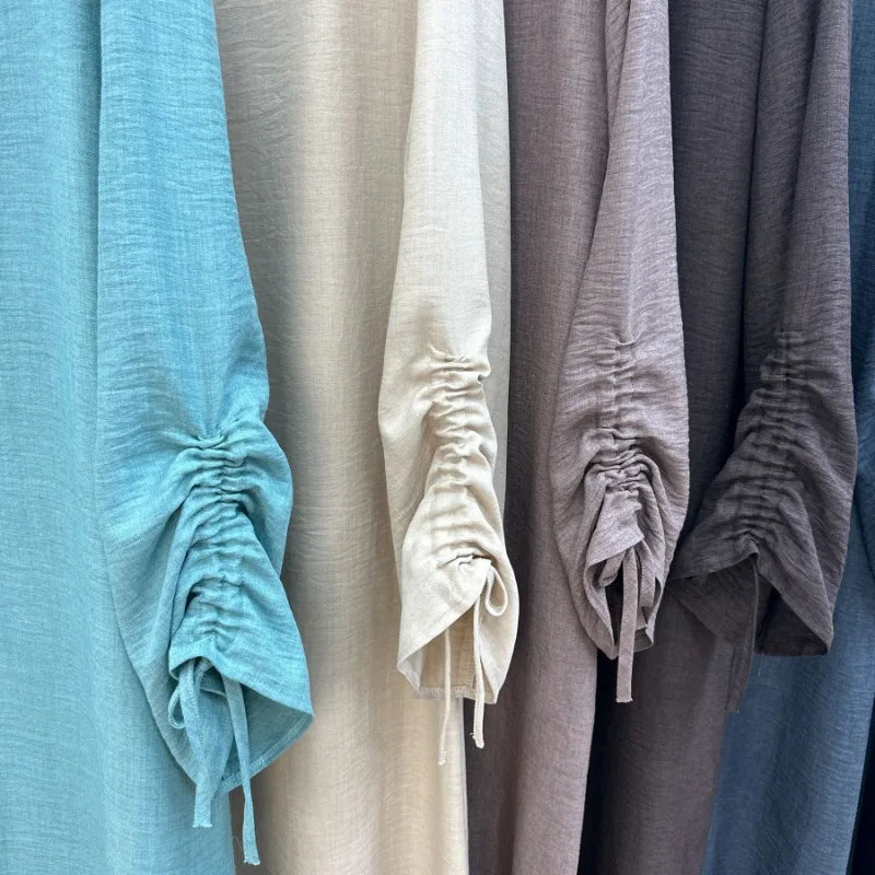 2024 Saudi Arabia Muslim Women Modest Dress Eid Dubai Plain Abaya Islamic Holiday Party Solid Turkey Lace-up Cuffs Long Clothes