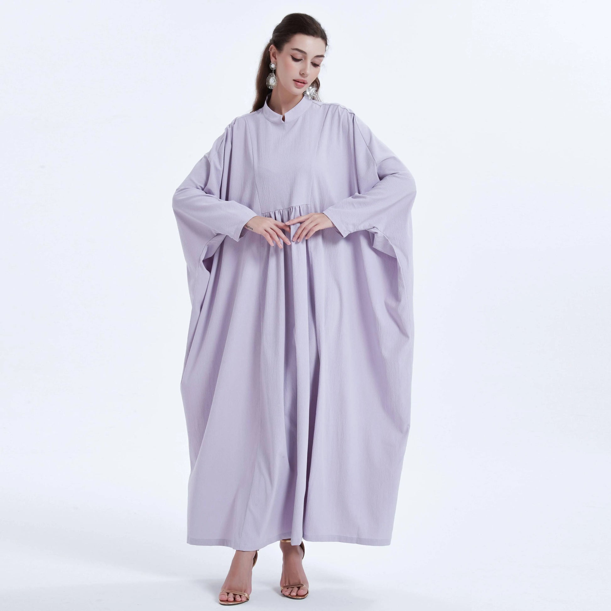 Ramadan kebaya Middle Eastern Muslim women's dress solid color pleated bat sleeve loose dress Abaya.