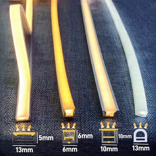 4/6/8/10mm Narrow LED Neon Silicone Tube Rope Lamp Recessed DC12V Flexible Waterproof Diffuser Cabinet Closet Ribbon Strip Light.